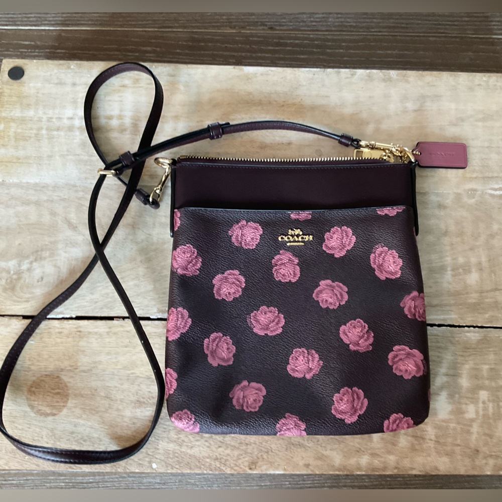 Coach Rose Pattern Crossbody Bag - Purple and Brown